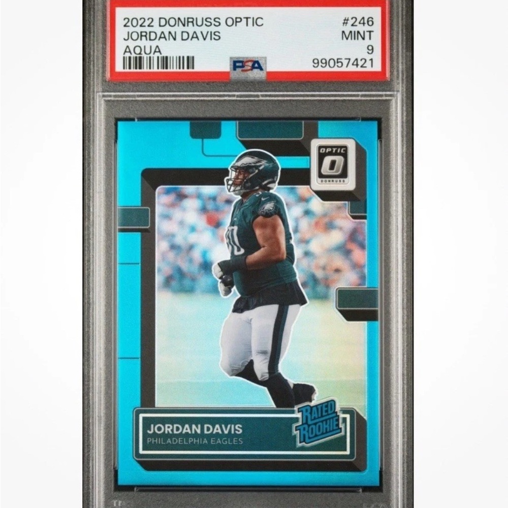 2022 Donruss Optic Jordan Davis Aqua Prizm Rated Rookie RC #/299 Eagles PSA 9